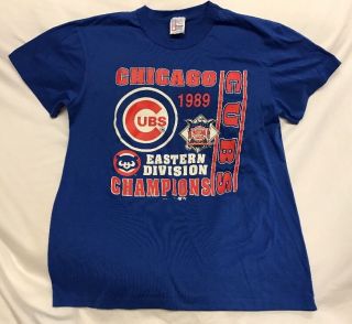 Vintage Garan 1989 Chicago Cubs Mens T - Shirt Sz L Mlb Eastern Champions 50/50