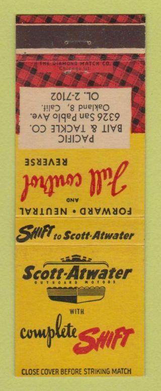 Matchbook Cover - Scott Atwater Boat Motors Pacific Bait Tackle Oakland Ca