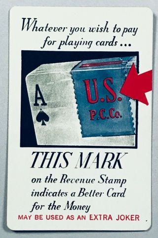1 Playing (swap) Card - Joker - This Mark On The Revenue Stamp.  [3742]
