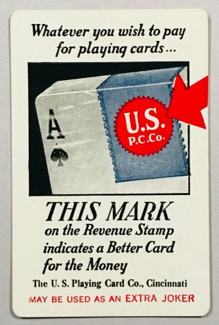 1 Playing (swap) Card - Joker - This Mark On The Revenue Stamp.  [3743]