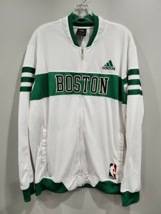 Vintage Adidas Nba Boston Celtics White Pre Game Zip Warm Up Jacket Mens L