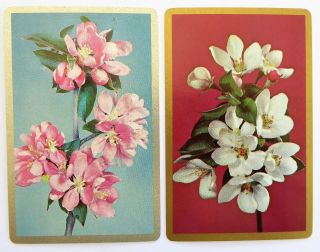 Pair Vintage Swap Cards C1960.  Pink & White Blossom Flowers.  Gilt Congress.