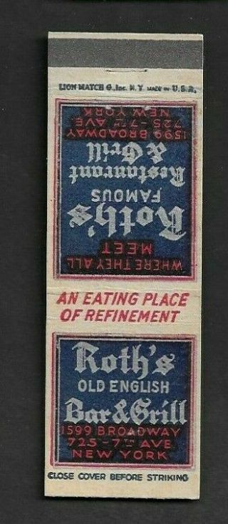 Matchbook Cover York City Roth 
