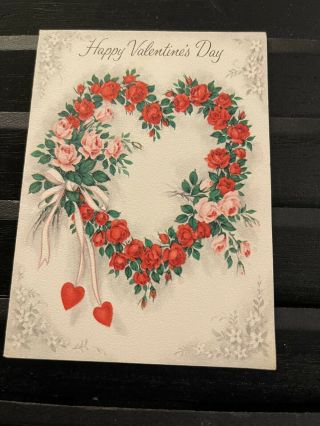 Vintage Greeting Card Valentine Heart Roses Pretty