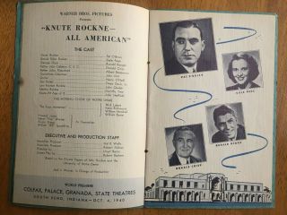 Rare 1940 Knute Rockne All American World Premier Movie Program South Bend