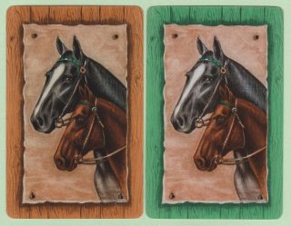 2 Single Vintage Swap/playing Cards Double Horse Heads Brown/green