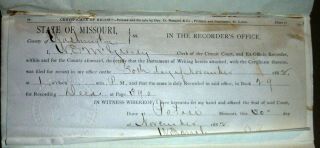 1882 Antique Land Deed for 80 Acres in Jackson Missouri,  for $1 3