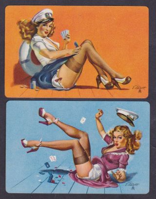 2 Single Vintage Swap/playing Cards Pin Up Sailor Ladies Hit The Deck Artist