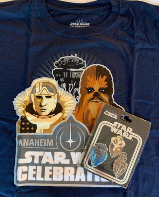 Disney Star Wars Celebration 2020 Hoth Pin Set & Xl Navy T - Shirt