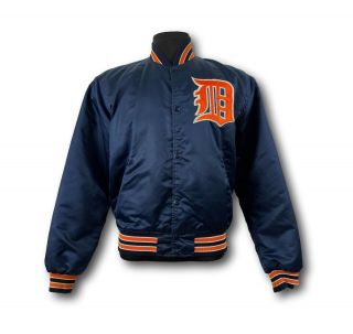 Vintage STARTER Detroit Tigers MLB Baseball Satin Bomber Jacket Sz L 2