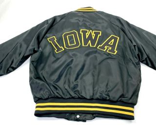 Chalk Line Mens Black Vintage Yellow Iowa Hawkeyes Satin Varsity Jacket Sz Large