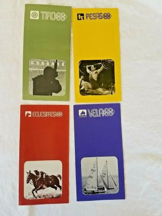 4 Vintage 1968 Mexico Olympics Official Events Programs,  Sail,  Shooting,  Eques,