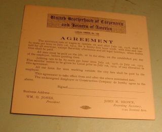 1919 " United Brotherhood Of Carpenters And Joiners Of America " Agreement