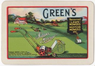 Playing Cards 1 Single Card Old Wide Green’s Lawn Mowers Advertising Golf Green