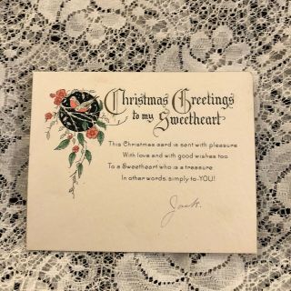 Vintage Greeting Card Christmas Sweetheart Bird Art Deco