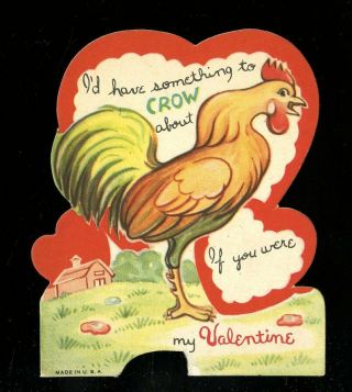 Vintage Valentines Day Card Rooster On The Farm Somethng To Crow About