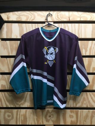 Vtg 90s Ccm Anaheim Mighty Ducks Nhl Hockey Blank Jersey Sz L Large Made In Usa