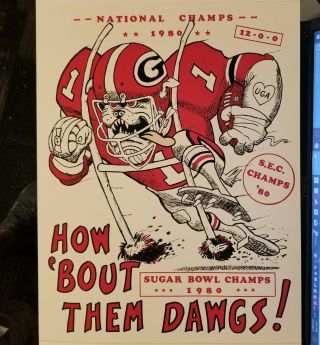 Georgia Bulldogs Club 1980 12 - 0 National Champions Poster Print Sugar Bowl Uga