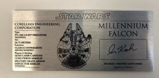 Deagostini Millennium Falcon Specs Signed Plaque 3x7 Ira Keeler Beckett
