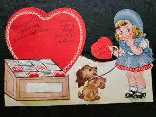 Vtg Valentine Greeting Card Diecut Little Girl " Hold Most Dear " 40s A - Meri - Card