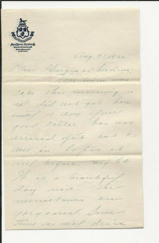 Vintage Handwritten Letter Aug 1 1922 Hotel Randall Letterhead 4 Pgs