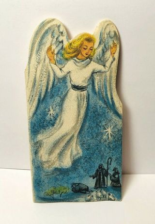 Vintage Hallmark Die Cut Gift Tag Angel Watching Over Shepherds