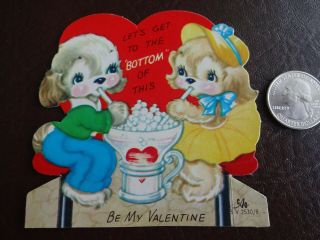 Vtg Valentine Card Dogs Sharing Soda Let 