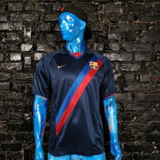 Barcelona Barca Jersey Away Football Shirt 2002 - 2004 Navy Blue Nike Mens Size L