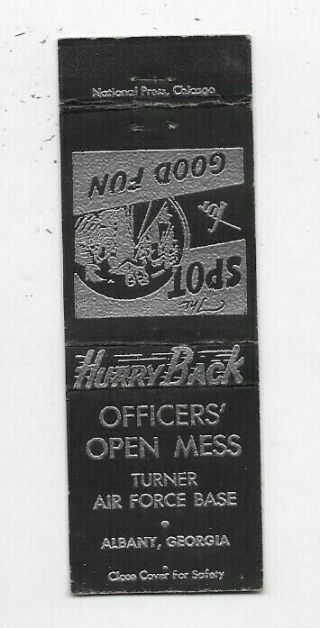 Matchbook Cover Turner Air Force Base Albany Ga Officers Mess 7461