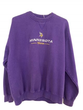 Vintage Large Minnesota Vikings Nfl Football Crewneck Sweatshirt Purple