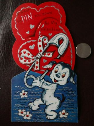 Vtg Valentine Card Dog I Want To Pin You Down Be My Glitter 771