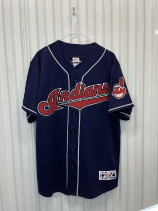 Cleveland Indians Navy Majestic Jersey Stitched Chief Wahoo Patch Authentic