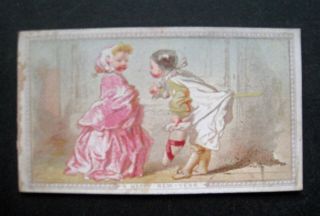 Victorian Christmas Card - Rosy Cheeked Children In Period Dress - Goodall 1879