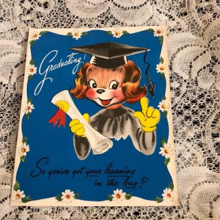 Vintage Greeting Card Graduation Dog Diploma Cap Gown