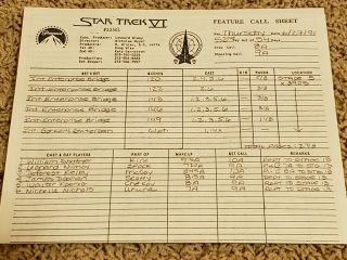 Star Trek VI The Undiscovered Country Paramount Film Feature Call Sheet 1991 3