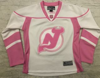 Jersey Devils Women’s Pink Hockey Jersey Medium Nhl Reebok Euc