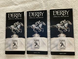 3 Santa Anita Derby Programs Autographed By All Jockeys In Race 1995,  1996,  1997