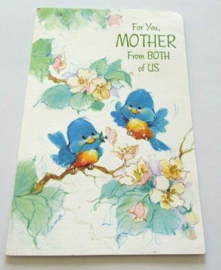 Vtg Greeting Card Elena Blue Birds On Flower Branch For Mother