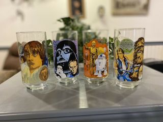 Vintage 1977 Star Wars Burger King Complete Set Of 4 Glasses
