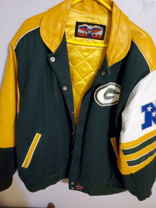 Nfl Nfc Green Bay Packers Team Apparel Leather Jacket Mens Medium