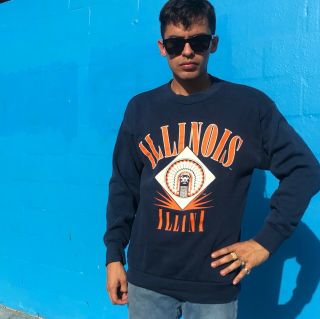Illinois University Fighting Illini 90s Sweatshirt Sweater Blue Medium 4g Dp