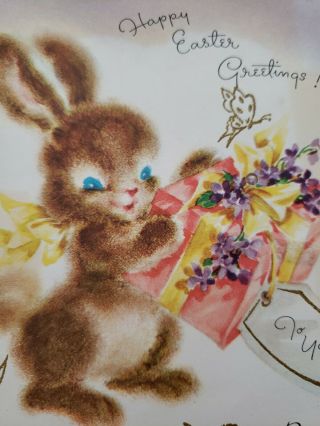 Vtg Easter Greeting Card Bunny Rabbit Gift Popup Nat 