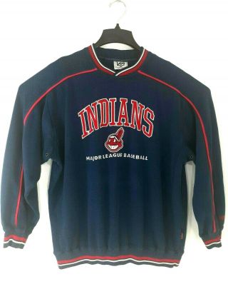 Vtg Cleveland Indians Mlb Lee Sport Pullover Chief Wahoo Sweater Jersey Xl