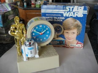 Vintage Star Wars C3po & R2d2 Quartz Talking Alarm Clock Orig Box Bradley Time