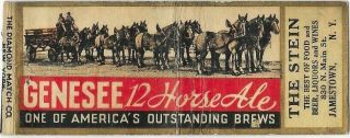 Genesee 12 Horse Ale Matchbook - Jamestown,  Ny - The Stein - 1930 