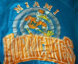 Vintage 80s/90s University Of Miami Hurricanes Large Hanes Blue Sweatshirt USA 2