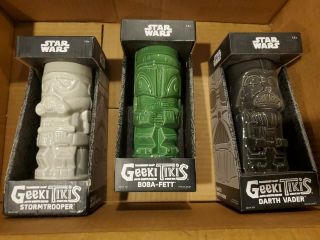 Star Wars Geeki Tiki Ceramic Mug Set (darth Vader,  Stormtrooper,  Boba Fett)