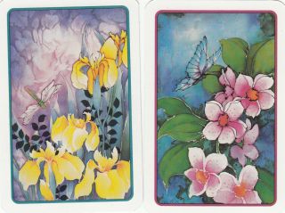 5 2 (pair) Vintage Single Playing Swap Cards - Flowers,  Butterfly,  Dragonfly Js