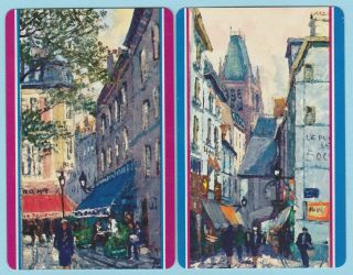 2 Single Vintage Swap/playing Cards French Street Scenes By Artist Baisson