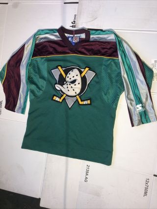 Vintage 1990 Starter Anaheim Mighty Ducks Sewn Jersey Nhl Size Kids Small/medium